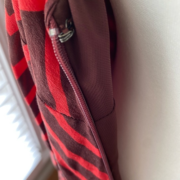 French Connection Dress - Red & Chocolate Brown, Midi, Swing Dress w/ Tie Waist - Picture 7 of 10